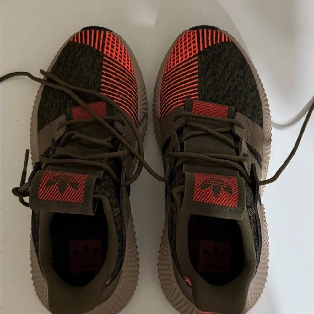 adidas Sneakers Olive Green Red Orange Accents